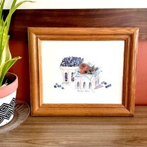 Blueberry Red Bird Jean Haefele Basket Case Original Lithograph Signed Frame Art